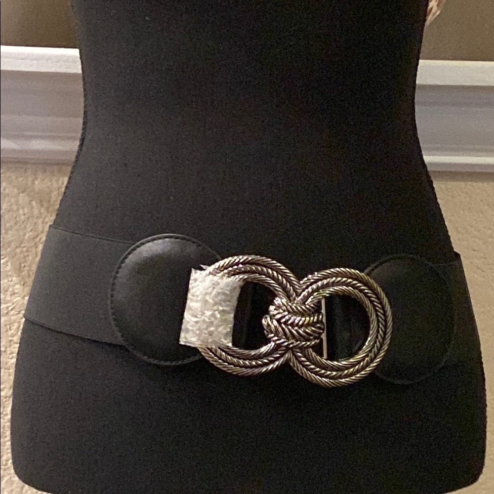 Wide Buckle Elastic Statement Belt Stretchy Cinch Trimmer Belt Size M/L